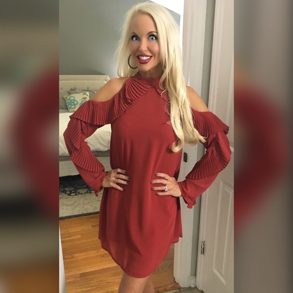 ❤️LAST 1! Brick Ruffled Sleeve Tunic Dress - Picture 2 of 4